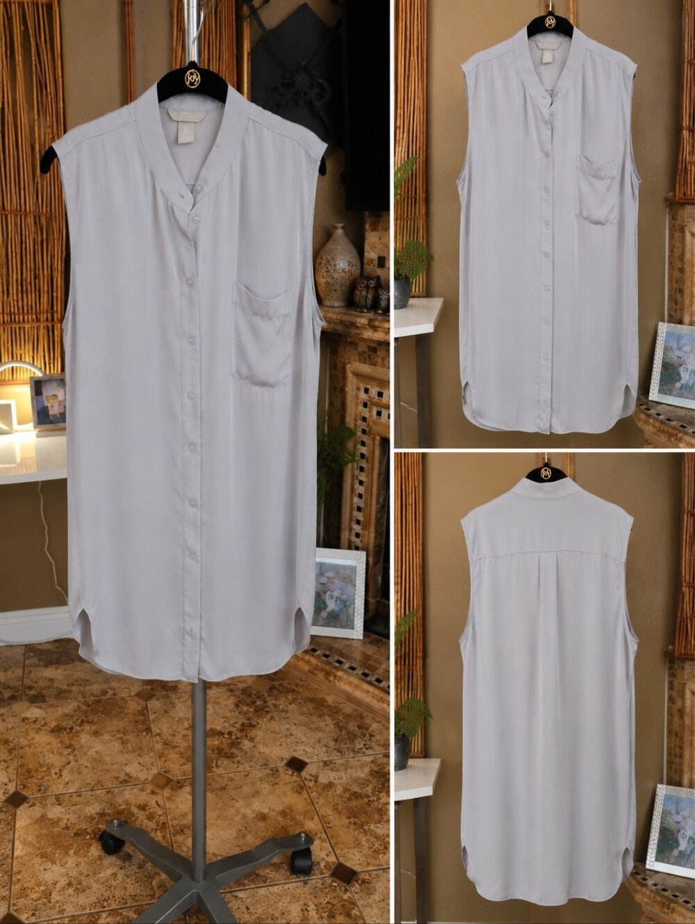 H&M Light Gray Sleeveless Button-Down Chemise